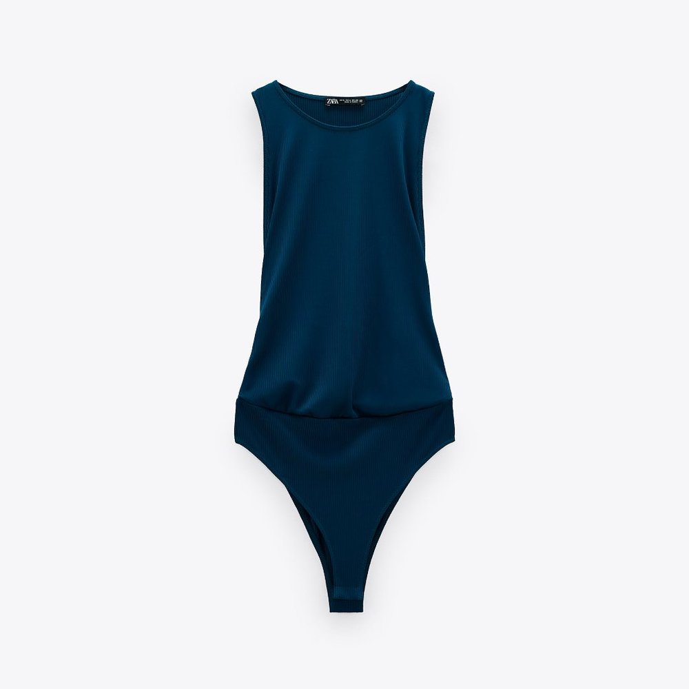 Zara Womens Navy Sleeveless Bodysuit